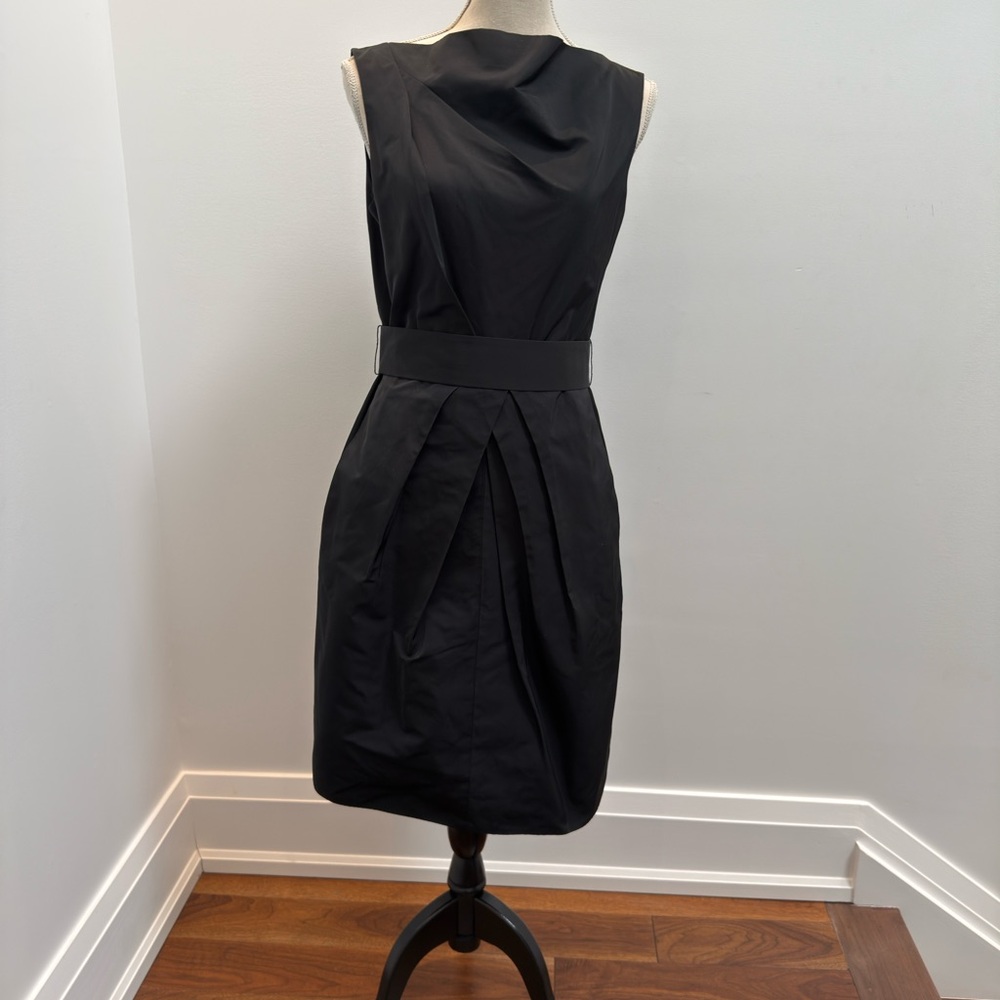 LIDA BIDAY Chic Black pleated belted fitted Dress